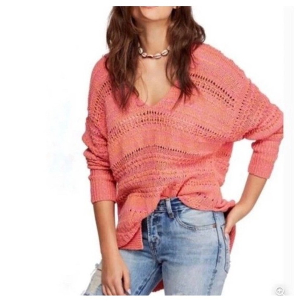 Free People Hot Tropics Sweater size Small in Paloma Combo Pink Crochet‎